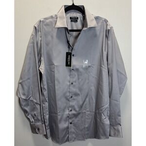 Kenneth Cole Dress Shirt Size 16 34/35 L Reg Fit Stretch Cotton Gray *see Photos